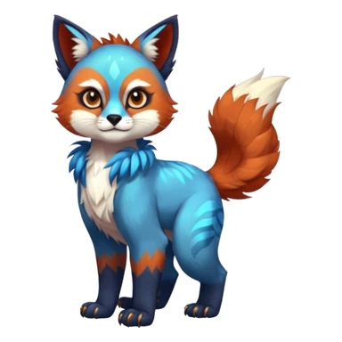 Colorful tropical blue exotic cute cool beautiful shiny beautiful fantasy-caracal-Gryphon-Cacomistle-Trico-Red-Panda-oncilla-animal-Fakémon-hybrid-fursona (full body) sticker