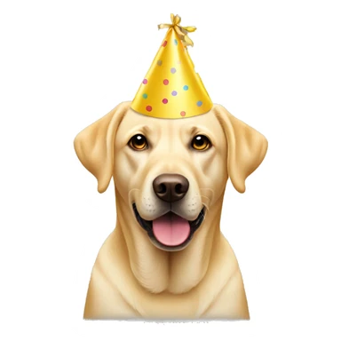 yellow labrador wearing a party hat sticker