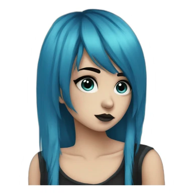 Side profile sad emo girl, black makeup, long choppy blue hair side bangs sticker