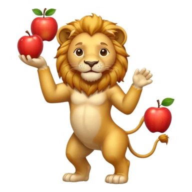a Circus cute lion juggling two apple sticker