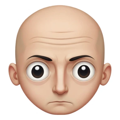 Steven Miller, bald, intense scowl, very narrow rectangular head, bottom lip sticking out, eyelids nearly shut and drooping on the outer sides, extremely dark areas around eyes sticker