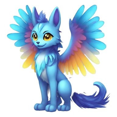 Anthro Sona Cool Cute Colorful Shy Winged Shiny Fakemon-Fantasy-Creature With Long Hair-Mane Full Body sticker
