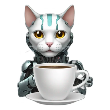 cyborg cat drinking coffee sticker