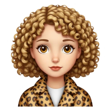 Caucasian girl with short curly hair and hazel eyes in leopard print coat  sticker