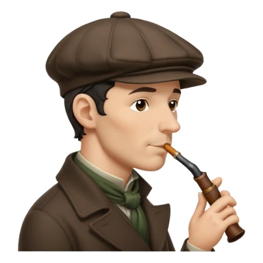 A side view of Sherlock Holmes wearing a deerstalker hat and smoking a pipe sticker