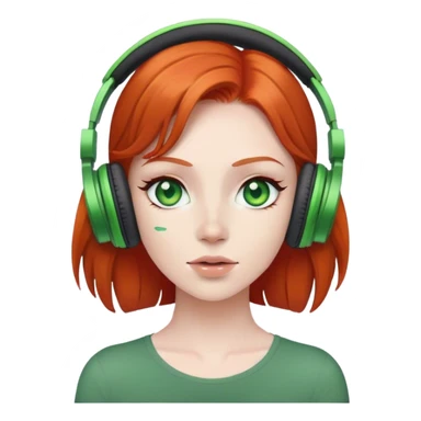 Red head with green eyes listening to music on wireless headphones  sticker