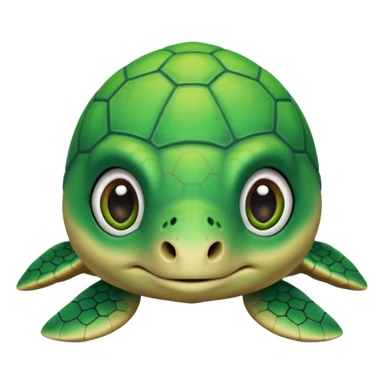 whimsical 3D green turtle with a round face, large expressive eyes, and tiny paws sticker