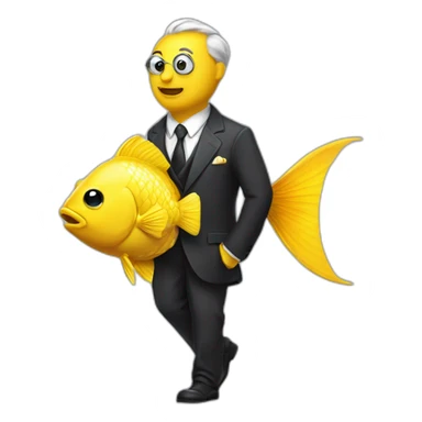 a yellow fish with a monocle wearing a smart suit walking  sticker