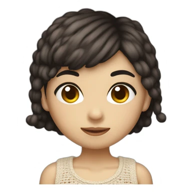The Asian girl with dark short hair crochet a mushroom sticker