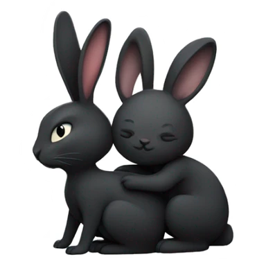 Black rabbit hugging white rabbit with moon behind them sticker