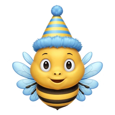 
Bees with blue Birthday Hat, Happy bee with striped party hat sticker