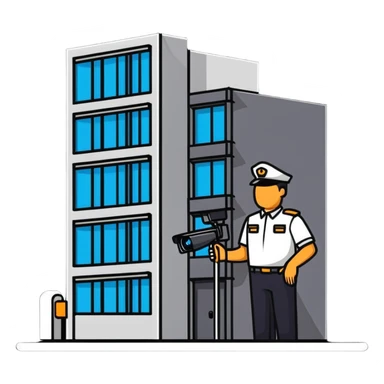 security guard monitoring building cameras sticker