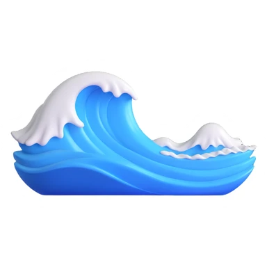 Make a wave emoji that looks exactly like the reference image, in iOS emoji style. 3D, shiny, smooth gradients, soft shadows, realistic wave shape, blue and white colors. Add a subtle highlight to the crest. sticker