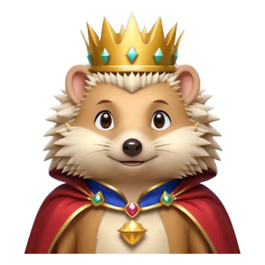 king hedgehog portrait, head and shoulders only, wearing a small golden crown, royal cape collar, proud confident expression, cute spiky fur details, fantasy royal vibe, 3D cartoon, mobile game icon style, clean background, no text, no watermark
 sticker