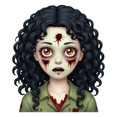 Zombie girl with black long curly hair sticker
