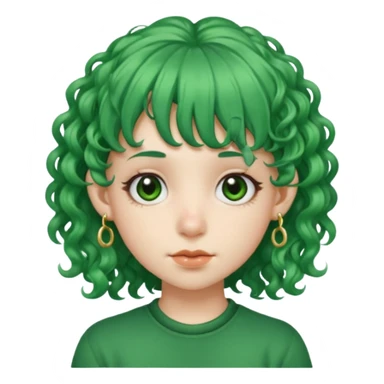 green curly  haired with hair bangs big head accessory big nose mid size ear young piercing  sticker