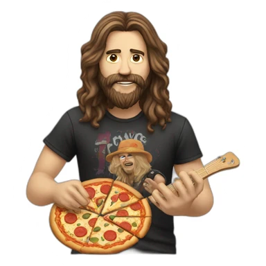 Long haired rocker with beard eating pizza sticker