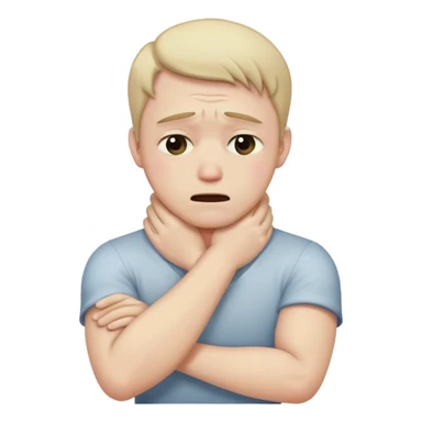 man crying crossed arms holding neck sticker