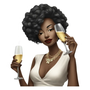 Hyper Realistic beautiful high fashion model drinking champagne and smoking sticker