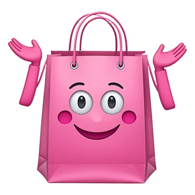 Make a pink shopping bag with 2 arms and legs and eyes and smile sticker