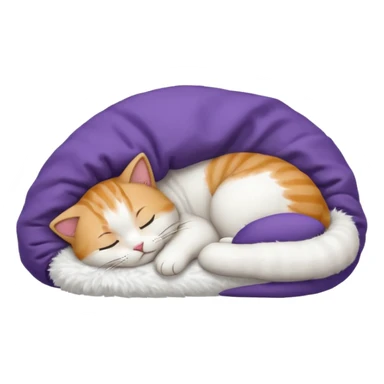 emoji of sleeping cat, its pose is lying, it has on his head FedEx delivery cap sticker