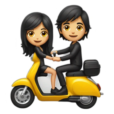 long hair boy and girl riding on black activa scooter sticker