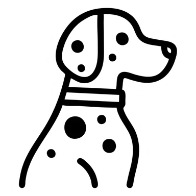 Dalmatian dog with a red collar, outlined icon style, black lines, no fill sticker