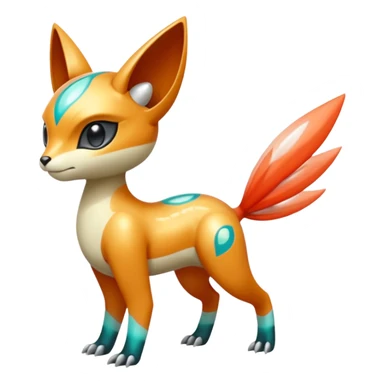 Shiny exotic animalistic feral Colorful glowing glossy smooth soft silky Futuristic Cyber-Vernid-Trico-Meloetta-Latias-Koraidon-Peppercat-Protogen-Pokémon-Digimon-Fakémon-fusion-hybrid-creature sticker