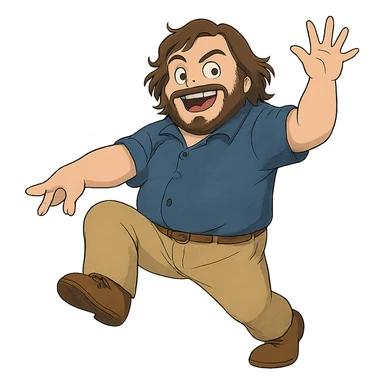 ghibli style illustration of Jack Black in a playful pose sticker