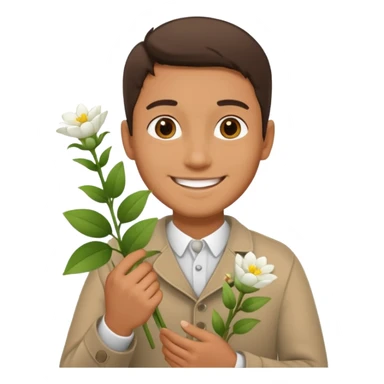 man holding white flowers in their hands sticker