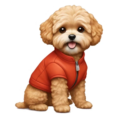 orange Maltipoo in a red jacket sticker