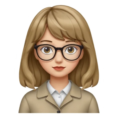 Uma garota de cabelo ondulado loiro escuro,mas com franja lisa e olhos pretos,usa óculos e a cor de pele branca,e o cabelo na cintura sticker