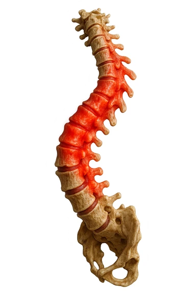 spina dorsale infiammata e storta, scoliosi, iperrealistico 4k sticker