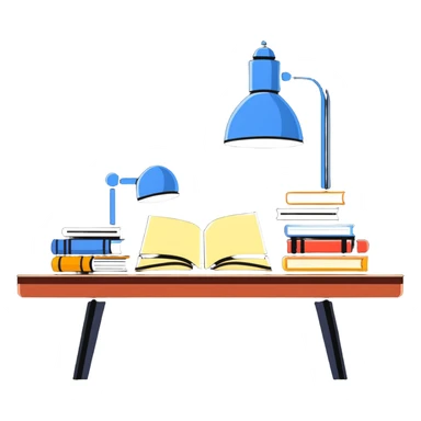 study desk with lamp and books sticker