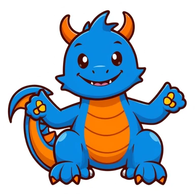 Humanoid blue dragon, smiling with a thumbs up sticker
