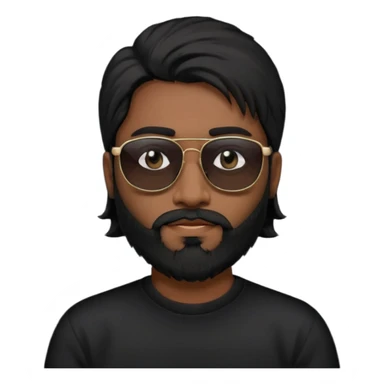 Indian man with  black mullet  and beard and black sunglasses and black jumper sticker