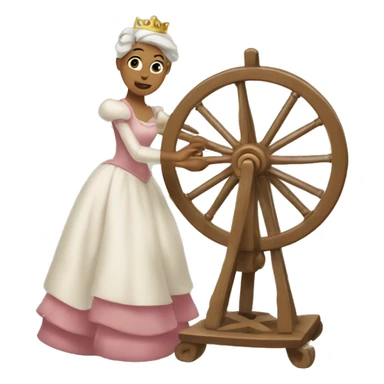 The princess spins threads on a spinning wheel sticker