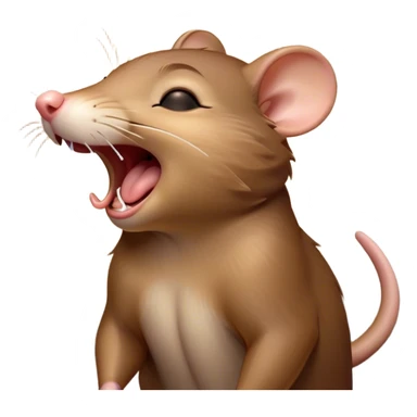 Cinematic Cute Yawning Brown Rat Portrait Emoji, Head tilted slightly with a dramatic, wide-open yawn, showcasing a soft, sleek brown coat with tiny drooping ears and half-closed eyes in drowsy contentment, Simplified yet irresistibly adorable features, highly detailed, glowing with a soft, cozy glow, high shine, relaxed yet expressive, stylized with a dash of urban charm, soft glowing outline, capturing the essence of a sleepy yet affectionate rat that seems ready to stretch out for a nap! sticker