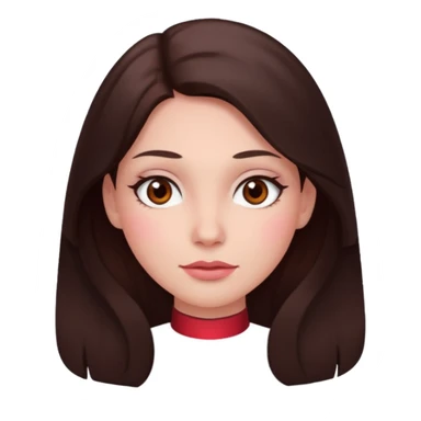 An emoji featuring a woman with dark brown long hair, brown eyes, light pinkish skin, red cheeks sticker