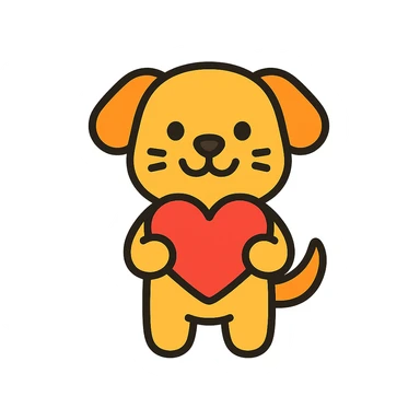 cheerful and cute cartoon dog holding a heart, designed for a tab icon sticker