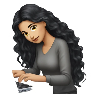 Beautiful girl, Black hair,wavy hair, long hair, Black eyes, Armenian, typing on laptop sticker