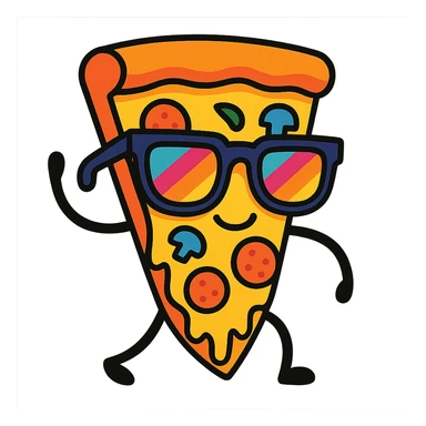 pizza caricature with colorful sunglasses sticker