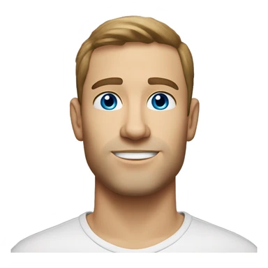 A head and shoulders shot of a 32 year old Caucasian man, with short brown hair,   with blue eyes wearing a t-shirt. sticker