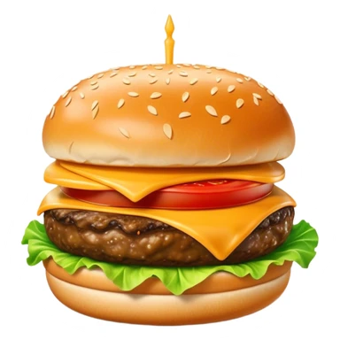 Cinematic Realistic Cheeseburger Dish Emoji, showcasing a juicy burger layered with cheese, lettuce, and tomato on a toasted bun rendered with lifelike detail and vibrant, inviting lighting. sticker