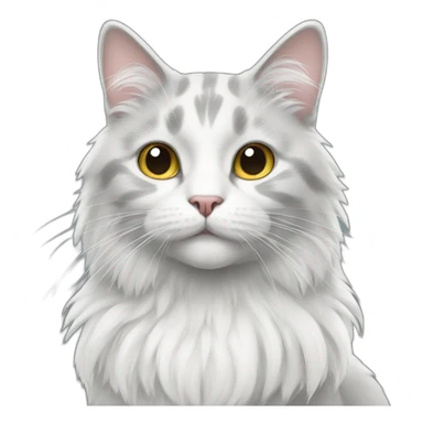 White and grey cat with long fluff sticker