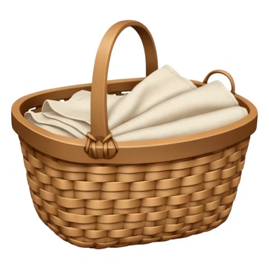 A woven light Brown basket with fresh washed linen sticker