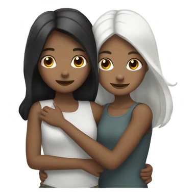 2 girls hugging each other one who is pale with black straight hair and one who is white with brown wavy hair sticker