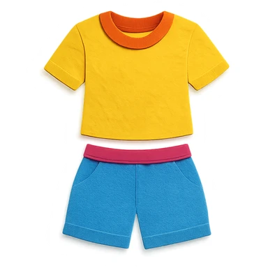 illustration of a women's short and tee shirt set in paper-craft style sticker
