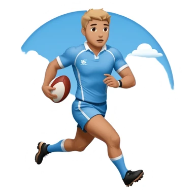 A rugby player running with the ball in sky blue kit sticker