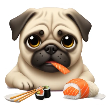Pug eating sushi  sticker